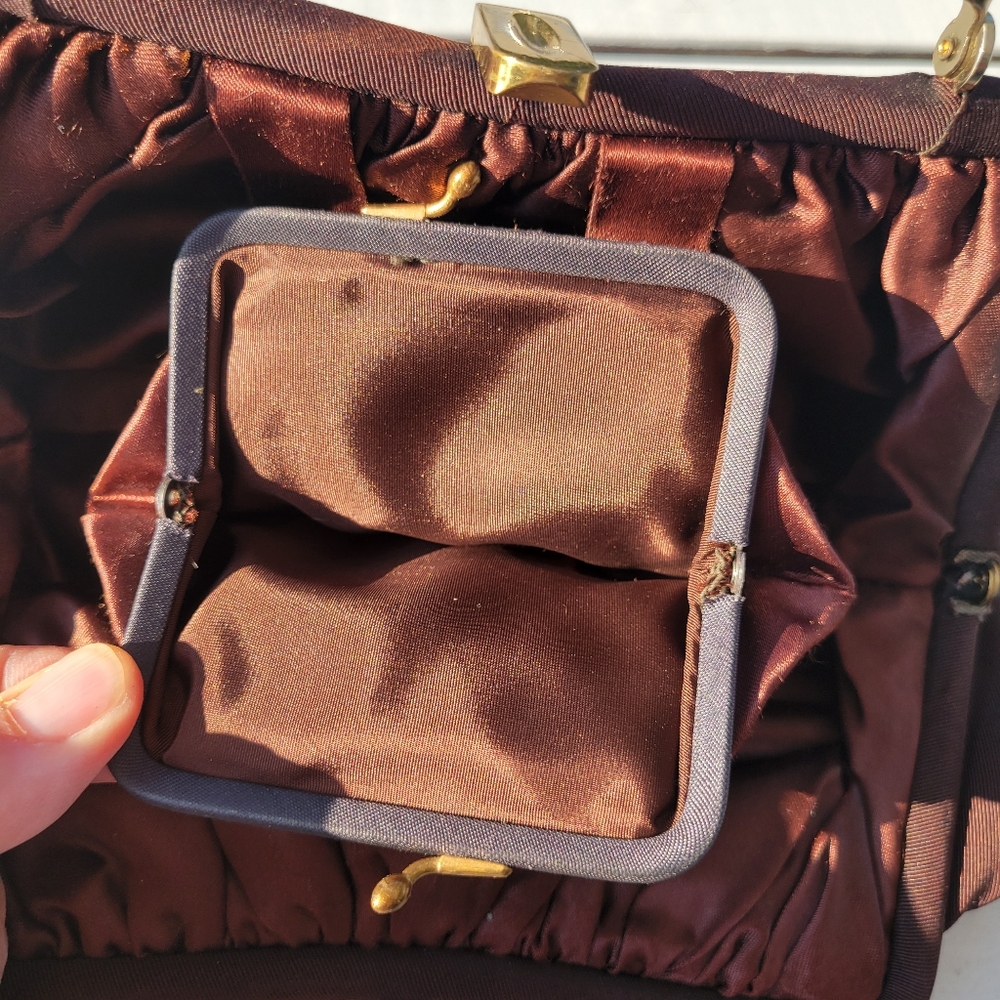 Vintage Fabric Handbag ~ CB Made in USA ~ Satin Lining ~ Attached Coin Purse - Picture 9 of 16